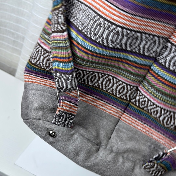 Gray Geometric Pattern Backpack with Drawstring Closure - Picture 10 of 16